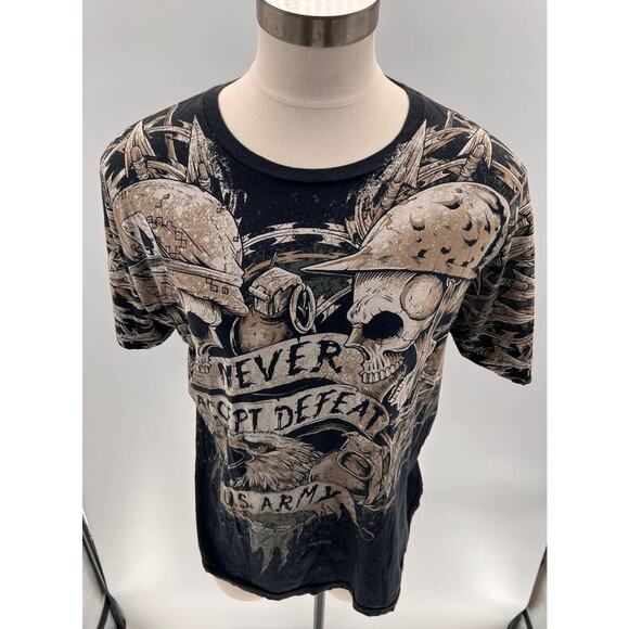 7.62 Design Black/Beige Skull Army "Never Accept Defeat" Graphic Shirt- XL - Picture 3 of 13